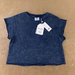 Bloom Pop Women's Size Small Navy Washed Crew Neck Short Sleeve Cropped Tee NWT